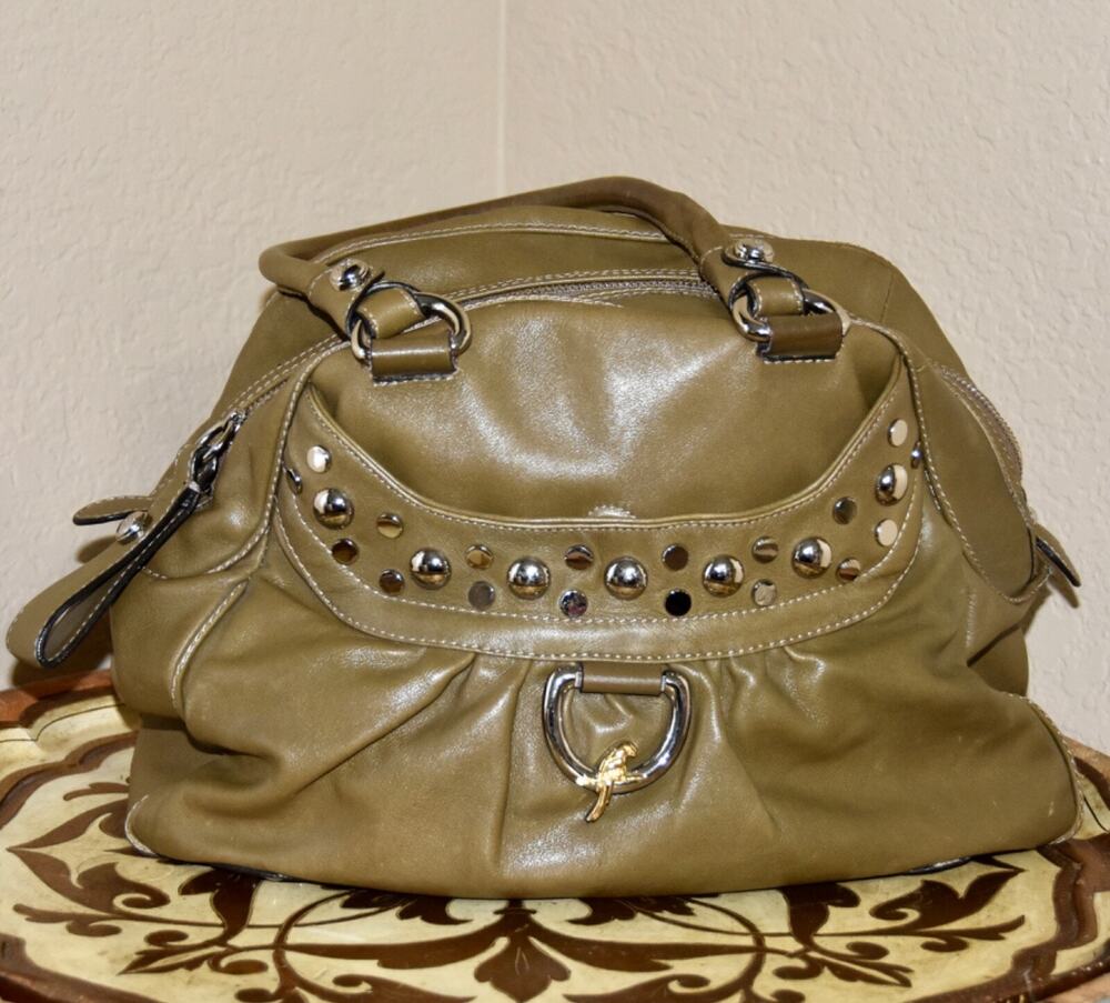 CETTU Olive Green/Orange SOFT Leather Bag Hand Bag Satchel Purse Hobo Tote